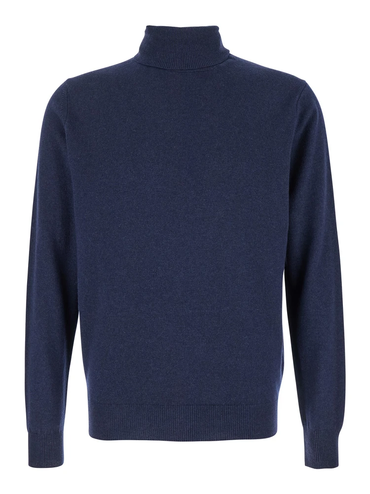 Blue Turtleneck Sweater in Merino Wool and Silk Blend Man