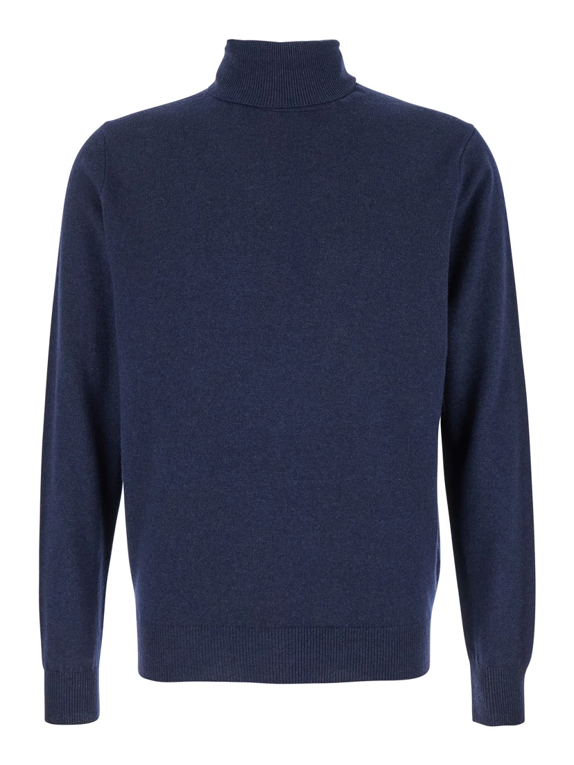Blue Turtleneck Sweater in Merino Wool and Silk Blend Man