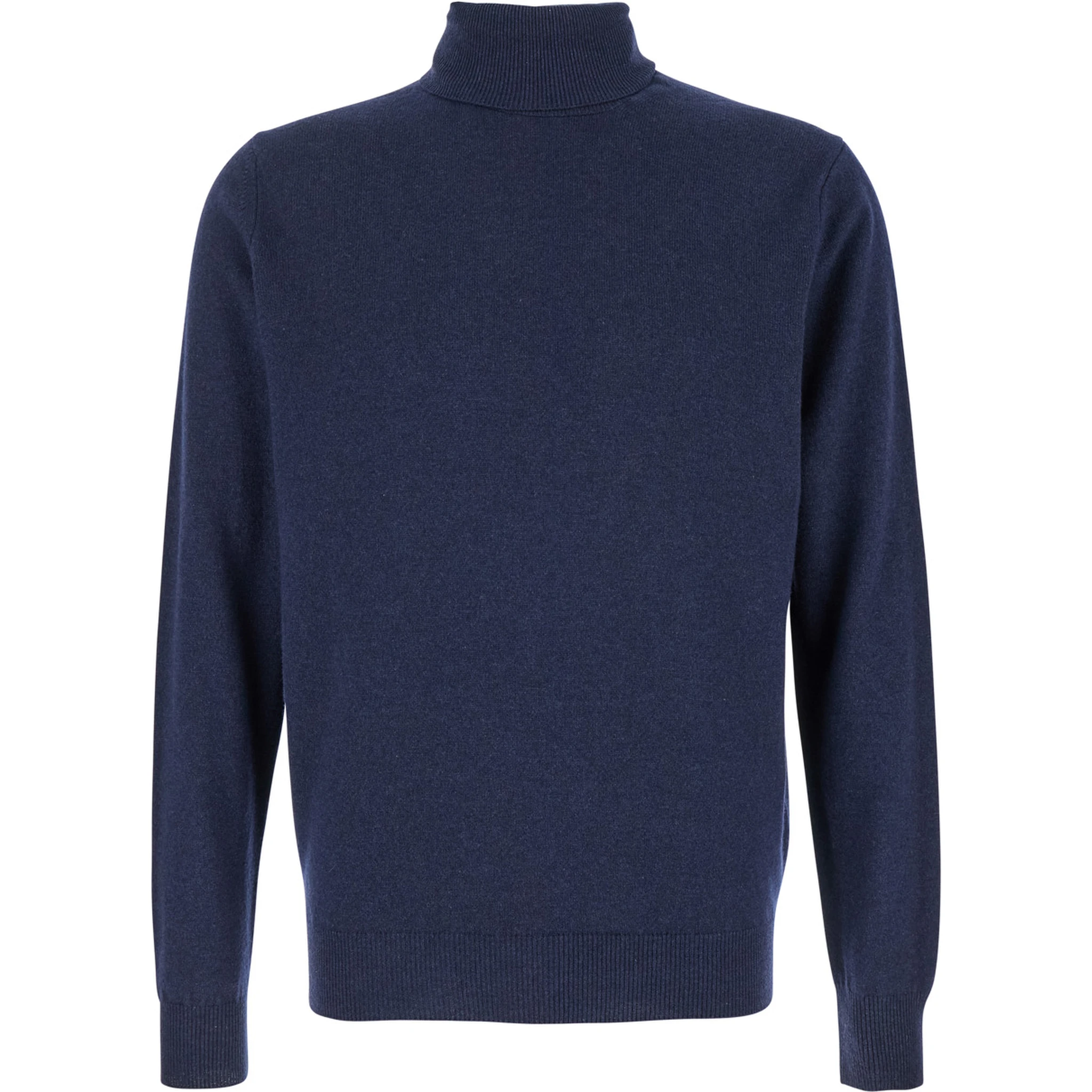 كنزة صوفية زرقاء برقبة عالية من مزيج صوف ميرينو والحرير للرجال