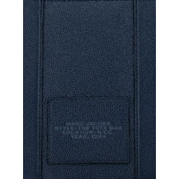 The Tote Bag Medium Blue Bag with Logo Print on the Front in Hammered Leather Woman