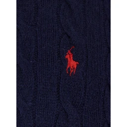 Blue Cable Knit Crewneck Sweater with Pony Embroidery on the Front in Wool and Cashmere Man