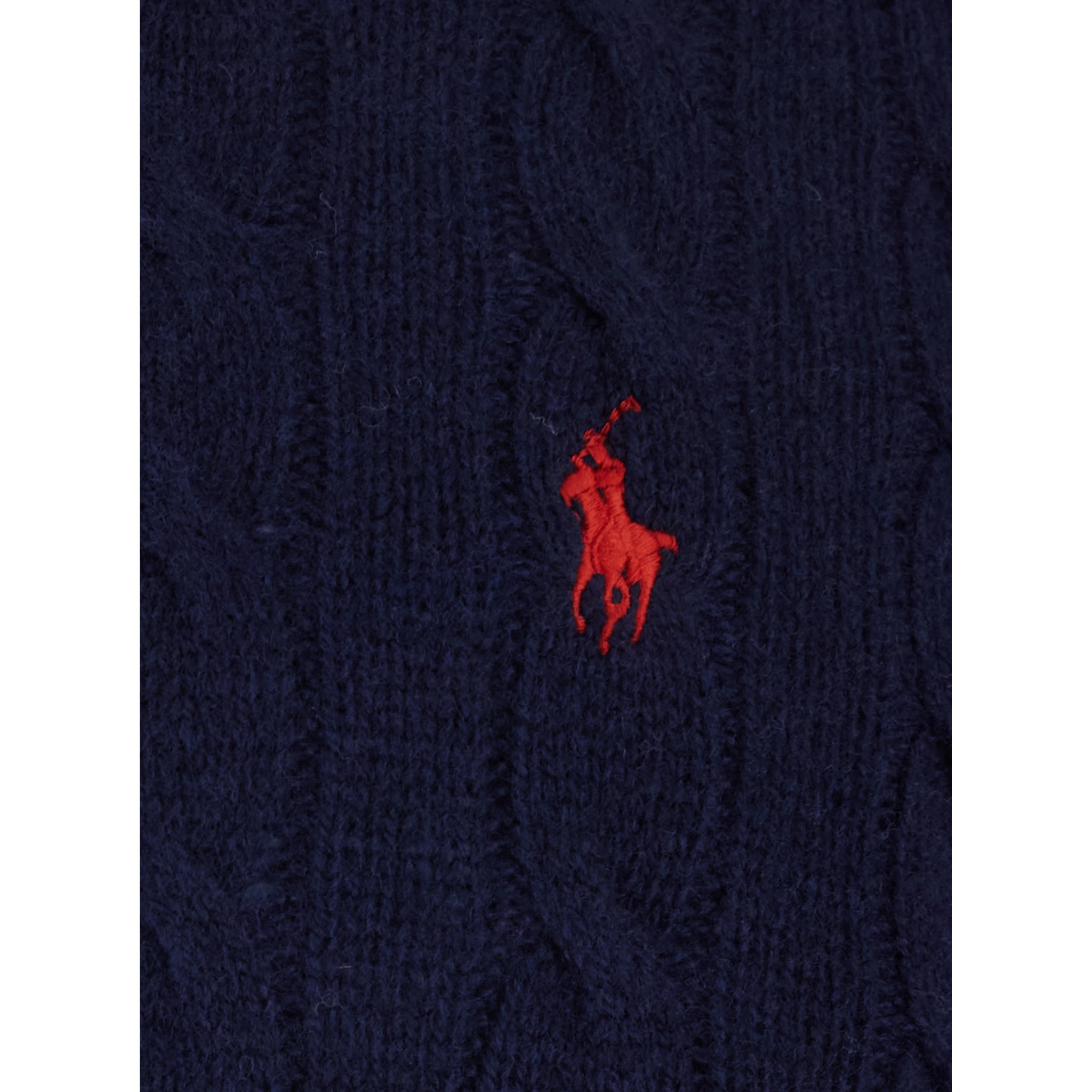 Blue Cable Knit Crewneck Sweater with Pony Embroidery on the Front in Wool and Cashmere Man