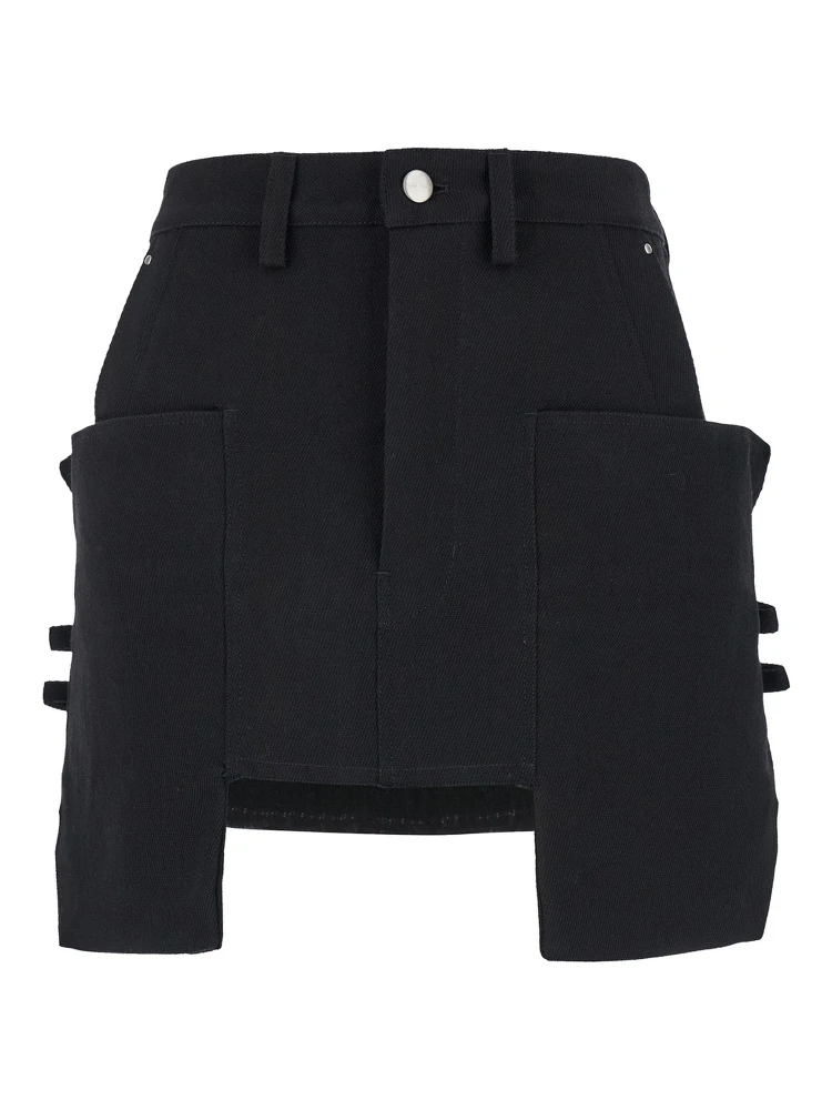 Stefan Black Mini-Skirt with Patch Pockets in Wool Woman