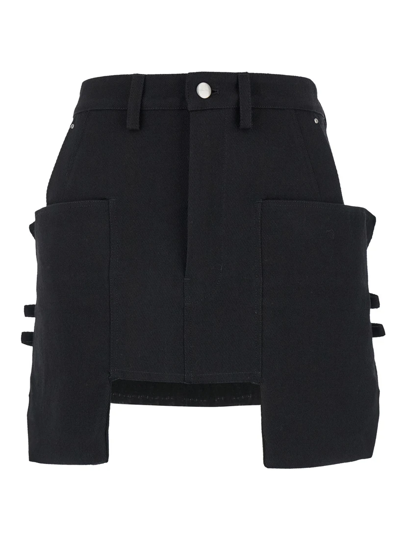 Stefan Black Mini-Skirt with Patch Pockets in Wool Woman