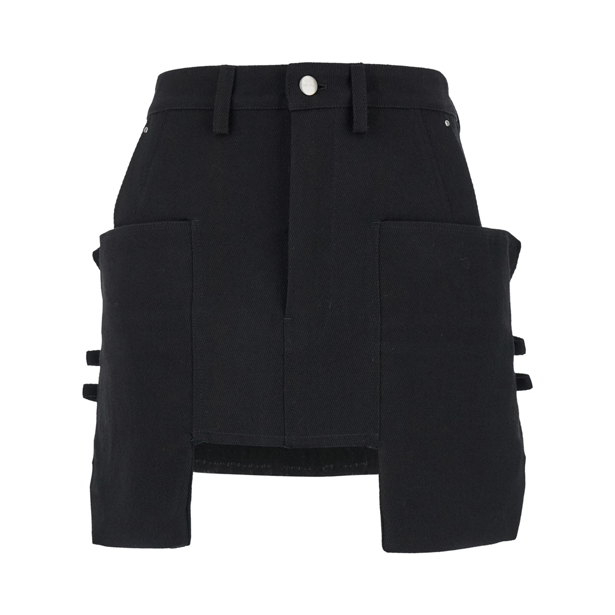 Stefan Black Mini-Skirt with Patch Pockets in Wool Woman
