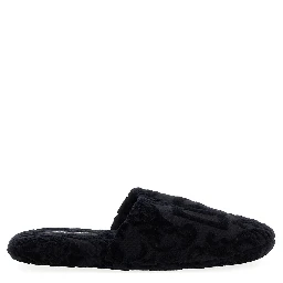 Black Slippers with DG Logo Jacquard in Cotton Terry