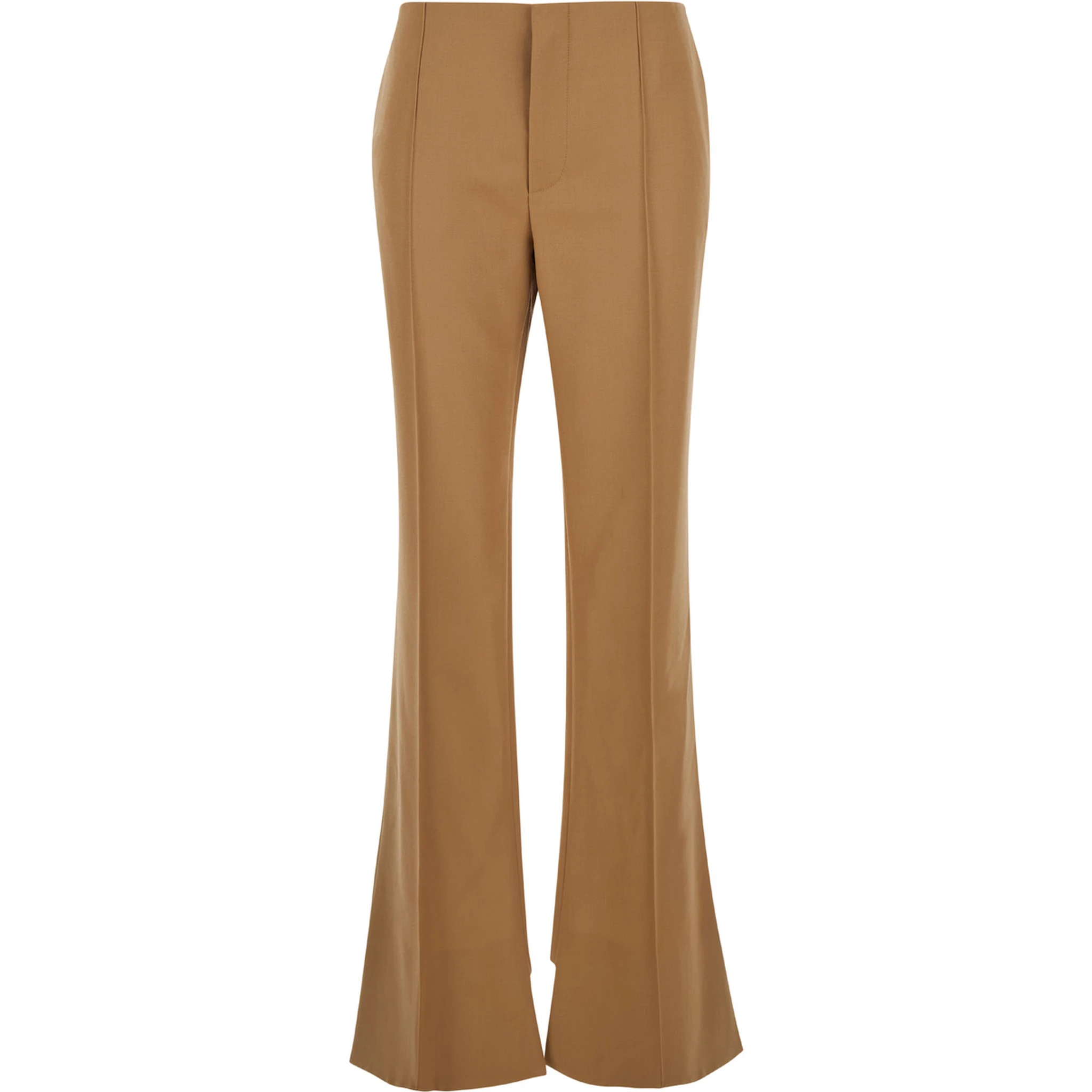 Beige Flared Pants with Asymmetric Hem in Grain de Poudre Wool Woman