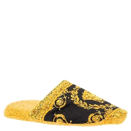 Ciabatte da Casa Nere e Oro in Cotone e Spugna con Stampa Barocca