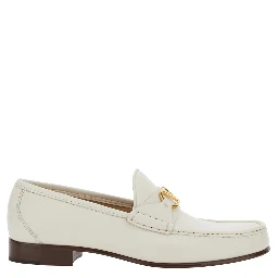 White Loafers with VLogo Plaque on the Front in Leather Man