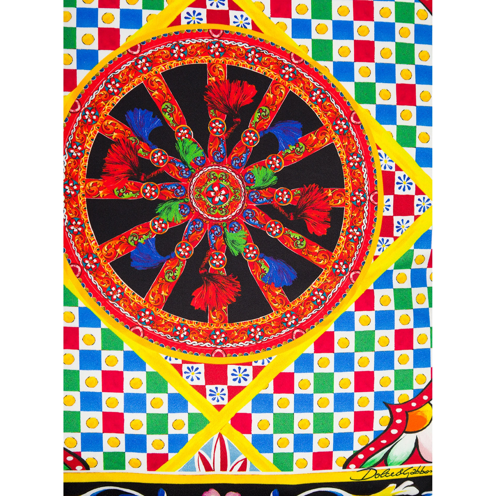 Multicolor Small Cushion with Carretto Foulard Print in Duchesse Cotton Dolce & Gabbana