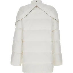 Cyclopic White Down Jacket with Removable Hood and Logo Patch in Tech Fabric Man