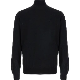 Black Turtleneck Sweater in Merino Wool and Silk Blend Man