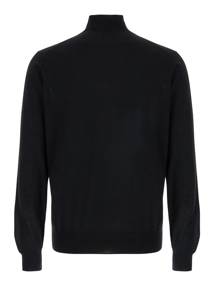 Black Turtleneck Sweater in Merino Wool and Silk Blend Man alternative