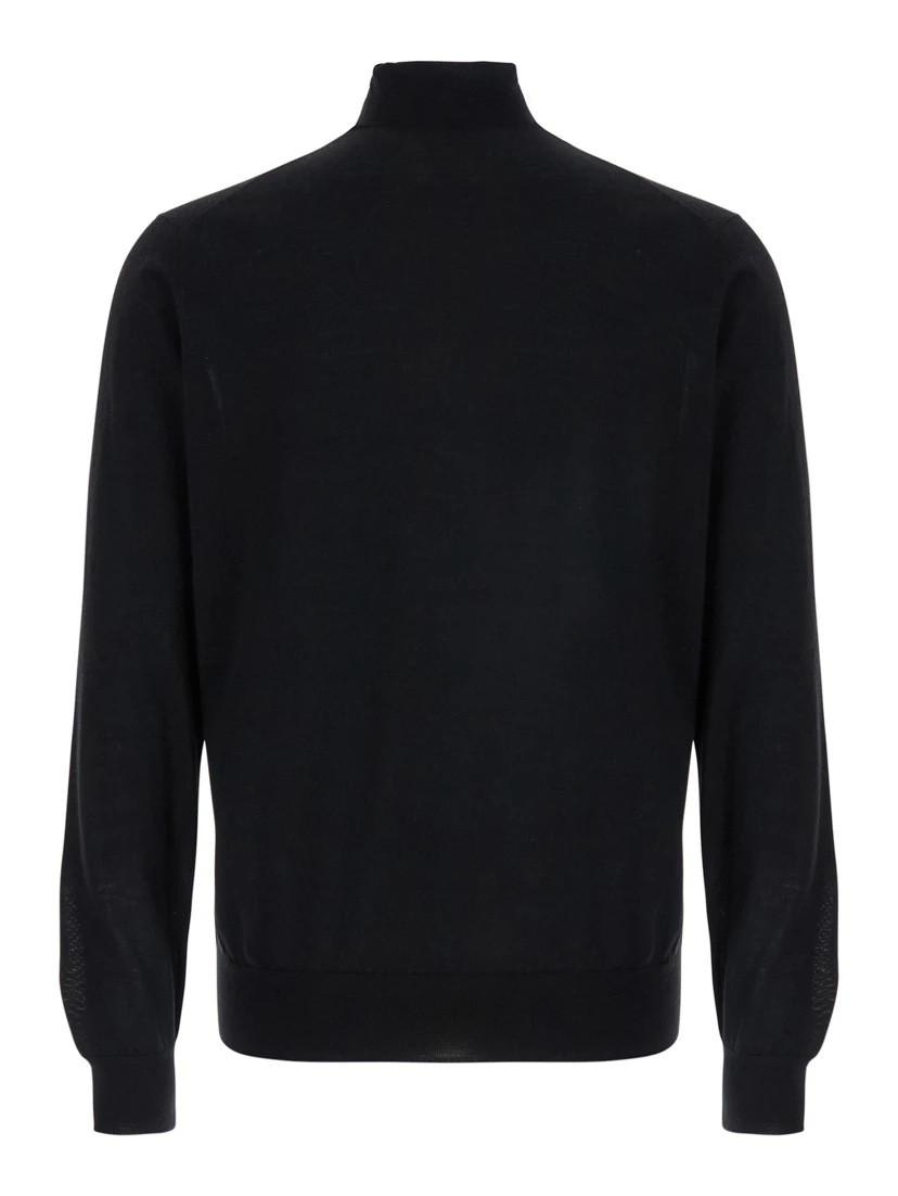 Black Turtleneck Sweater in Merino Wool and Silk Blend Man
