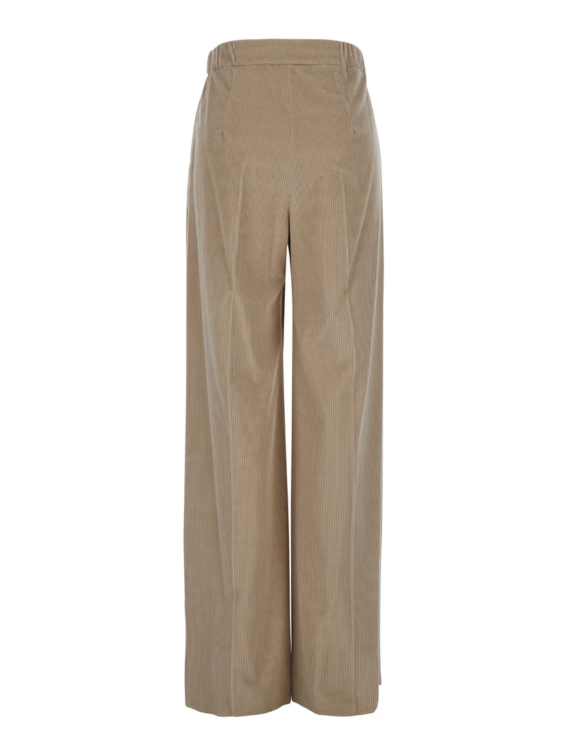 Lerici Beige Palazzo Pants with Drawstring in Corduroy Woman