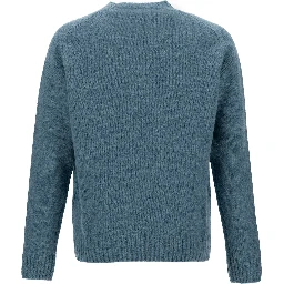 Light Blue Crewneck Sweater with Ribbed Trims in Alpaca and Wool Man