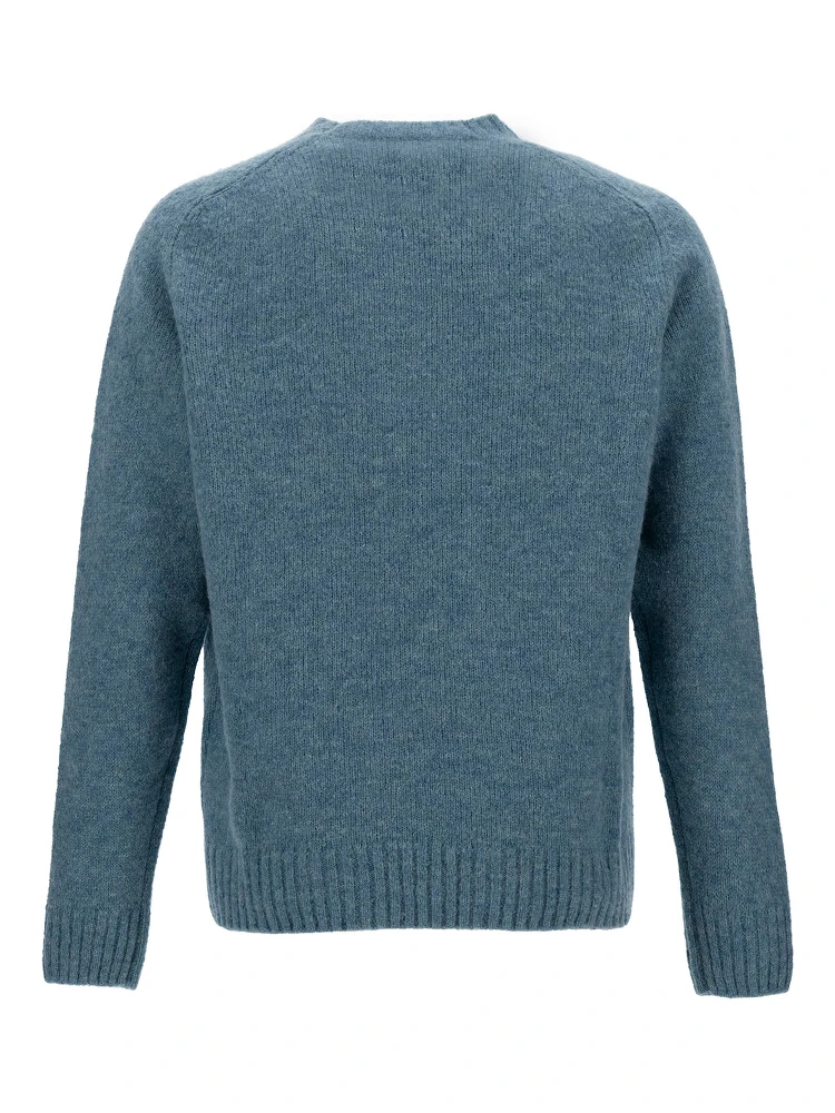 Light Blue Crewneck Sweater with Ribbed Trims in Alpaca and Wool Man alternative