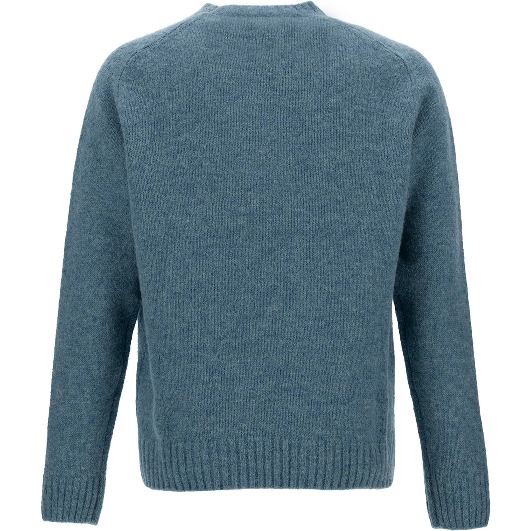 Light Blue Crewneck Sweater with Ribbed Trims in Alpaca and Wool Man