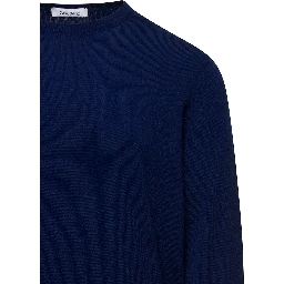 Blue Crewneck Sweater with Long Sleeves in Cashmere Man Gaudenzi