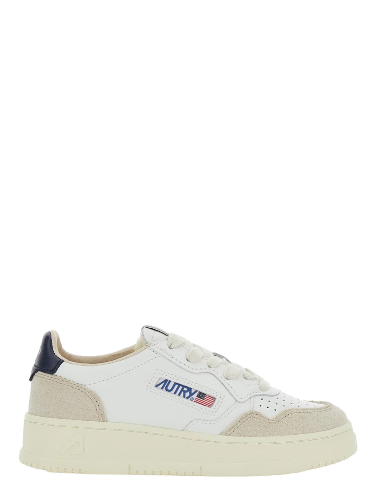 Medalist White Low Top Sneakers with Logo Patch on the Side and Perforated Panels in Leather Boy