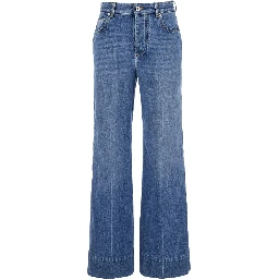 Vintage Indigo BLue Jeans with Turn-Up Hem in Cotton Blend Woman
