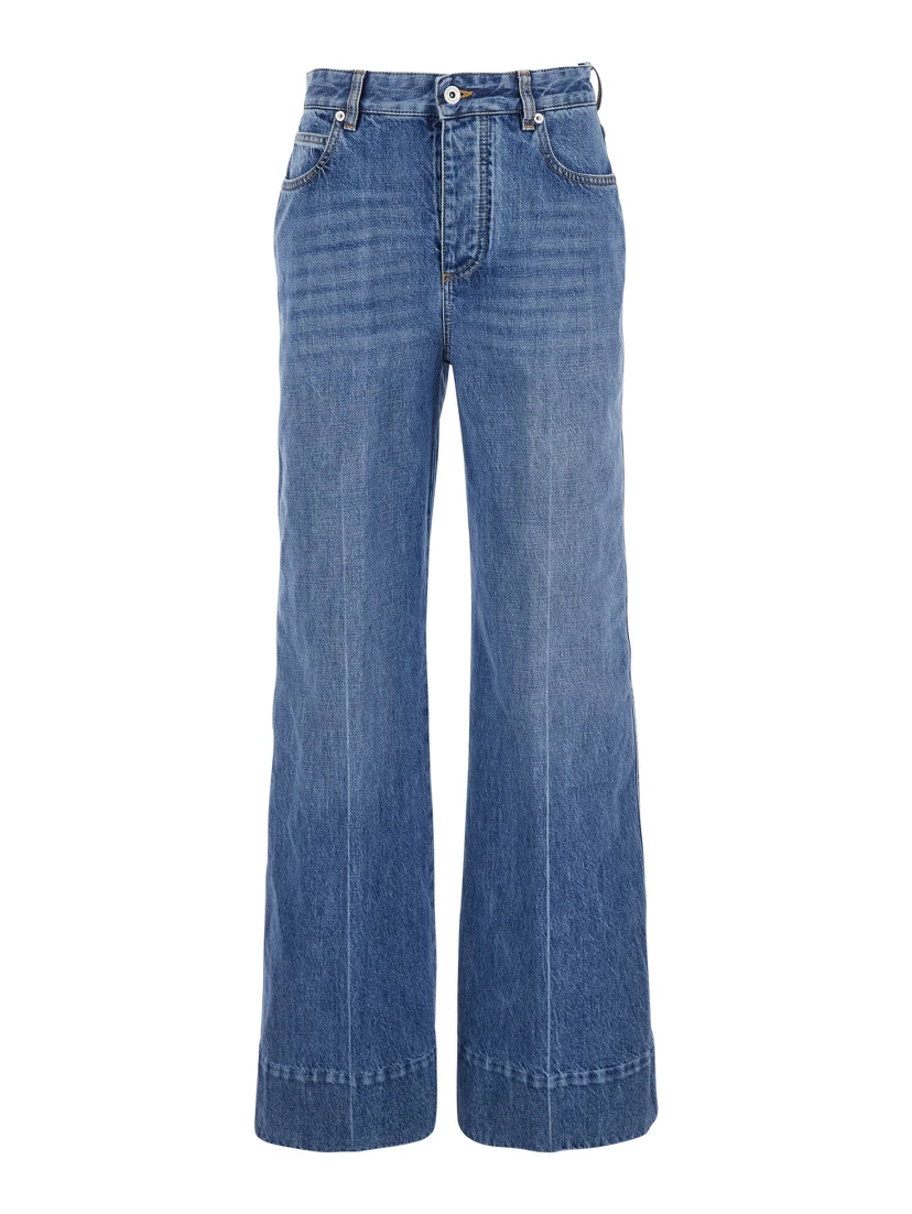 Vintage Indigo BLue Jeans with Turn-Up Hem in Cotton Blend Woman