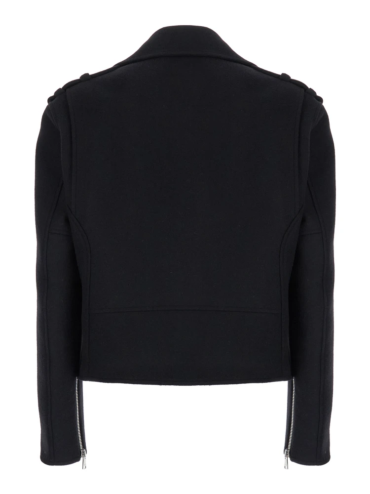 Black Biker Jacket with Zip Closure in Wool Man alternative