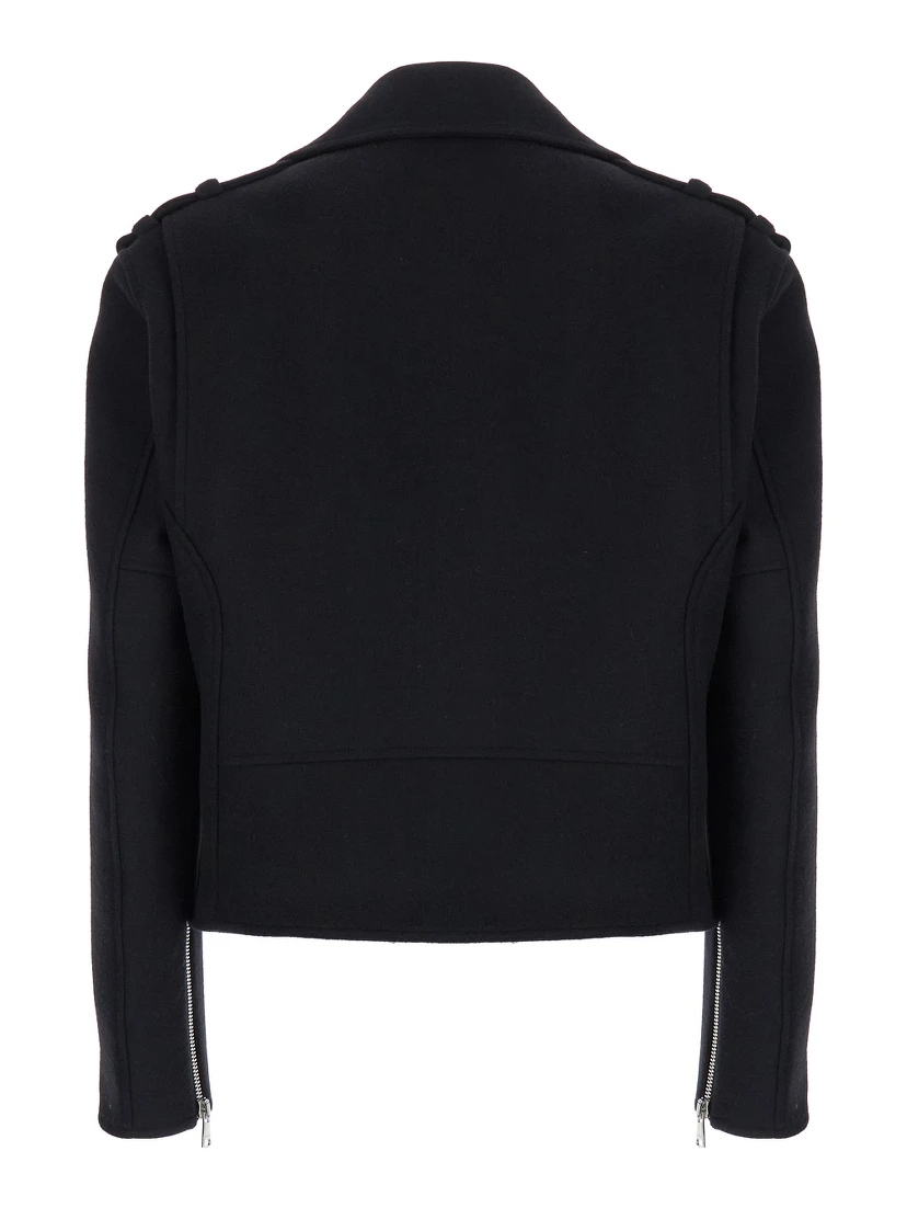 Black Biker Jacket with Zip Closure in Wool Man