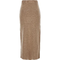 Umbria Long Beige Skirt with Front Slit in Wool and Cashmere Woman