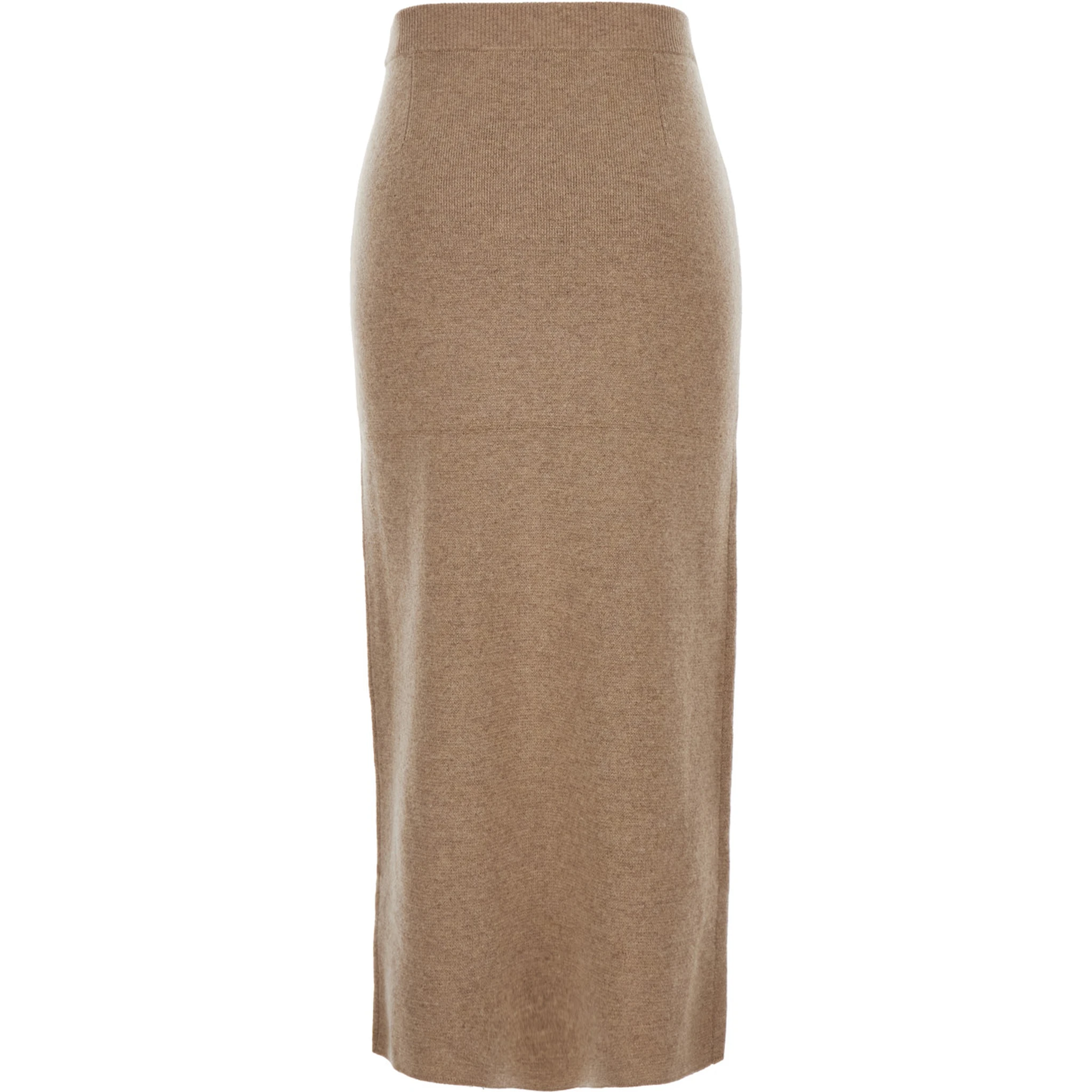 Umbria Long Beige Skirt with Front Slit in Wool and Cashmere Woman
