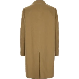 Beige Trench with Hidden Button Closure in Cotton Man