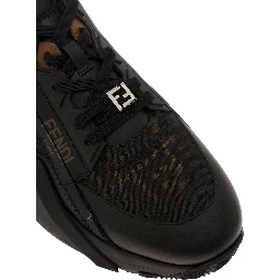 Fendi Flow Black Low Top Sneakers with Diagonal F Detail in Leather Man