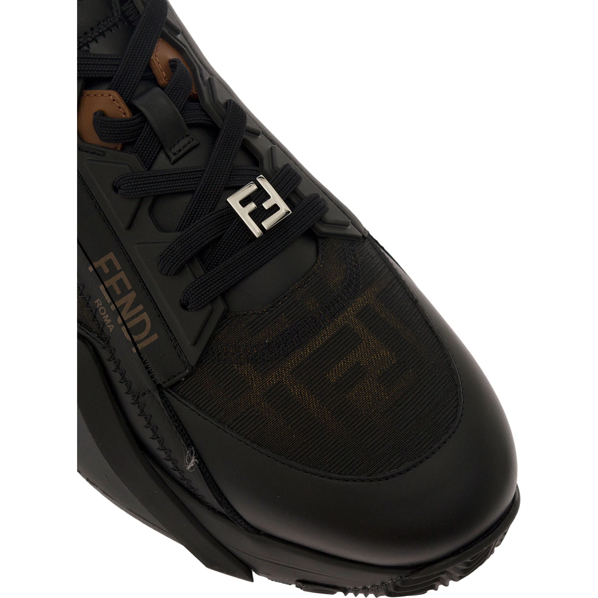 Fendi Flow Black Low Top Sneakers with Diagonal F Detail in Leather Man
