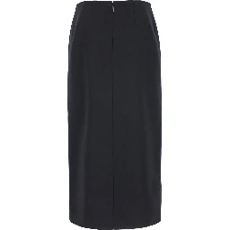 Grisaille Black Midi Skirt with Side Splits in Wool Woman