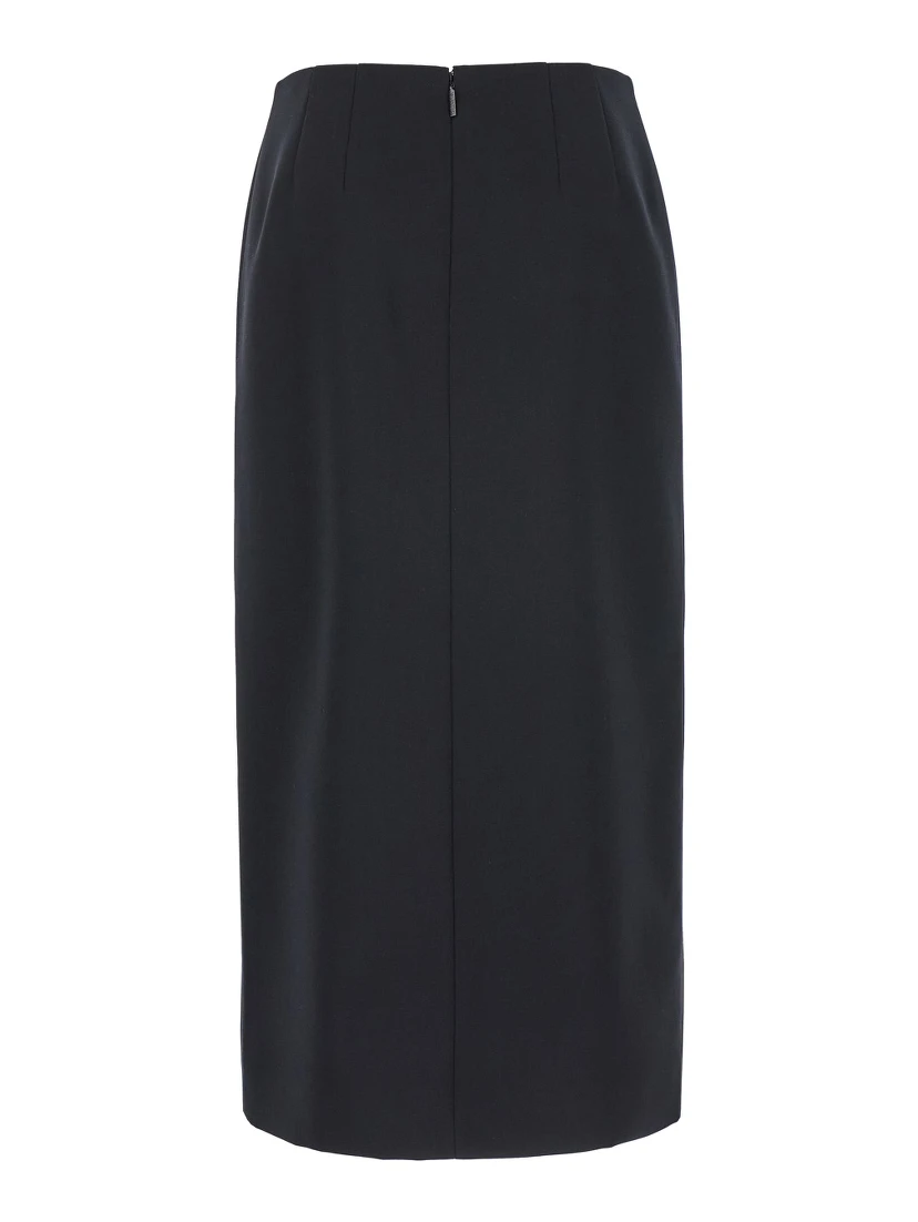 Grisaille Black Midi Skirt with Side Splits in Wool Woman