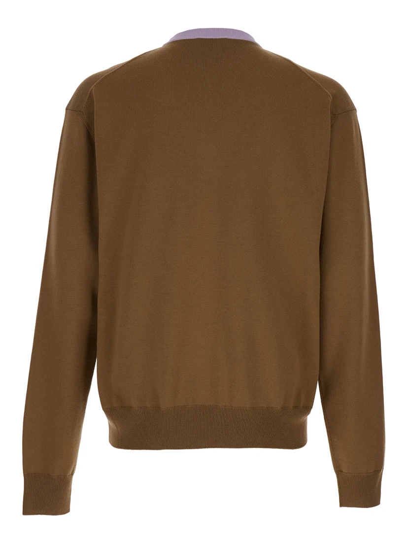 Brown and Lillac Double-neck Sweater in Wool Man