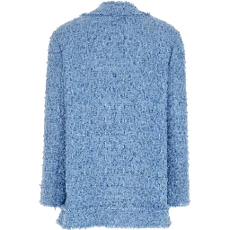 Light blue Single-Breasted Jacket with Logo Detail on Buttons in Cotton Blend Woman