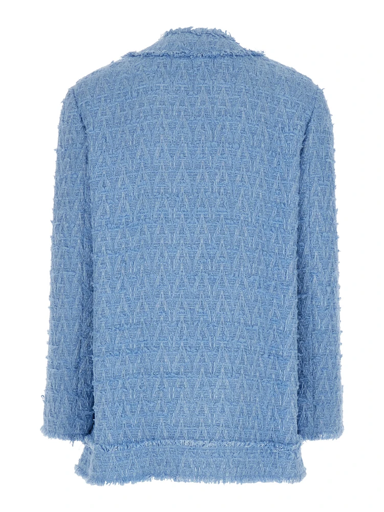 Light blue Single-Breasted Jacket with Logo Detail on Buttons in Cotton Blend Woman alternative