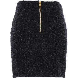 Black Pencil Mini Skirt with Jewel Buttons in Tweed Woman