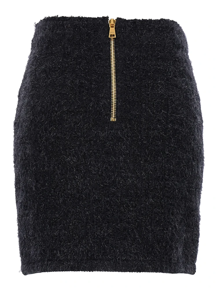 Black Pencil Mini Skirt with Jewel Buttons in Tweed Woman alternative