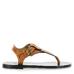 Jooni Brown Sandals with Buckle Closure and Metal Studs in Leather Woman