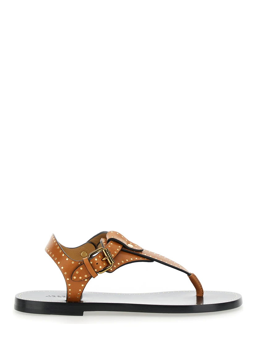 Jooni Brown Sandals with Buckle Closure and Metal Studs in Leather Woman