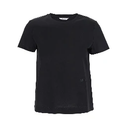 Black T-Shirt with Logo Embroidered on the Front in Cotton Woman