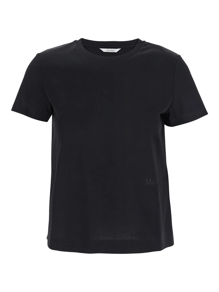 Black T-Shirt with Logo Embroidered on the Front in Cotton Woman