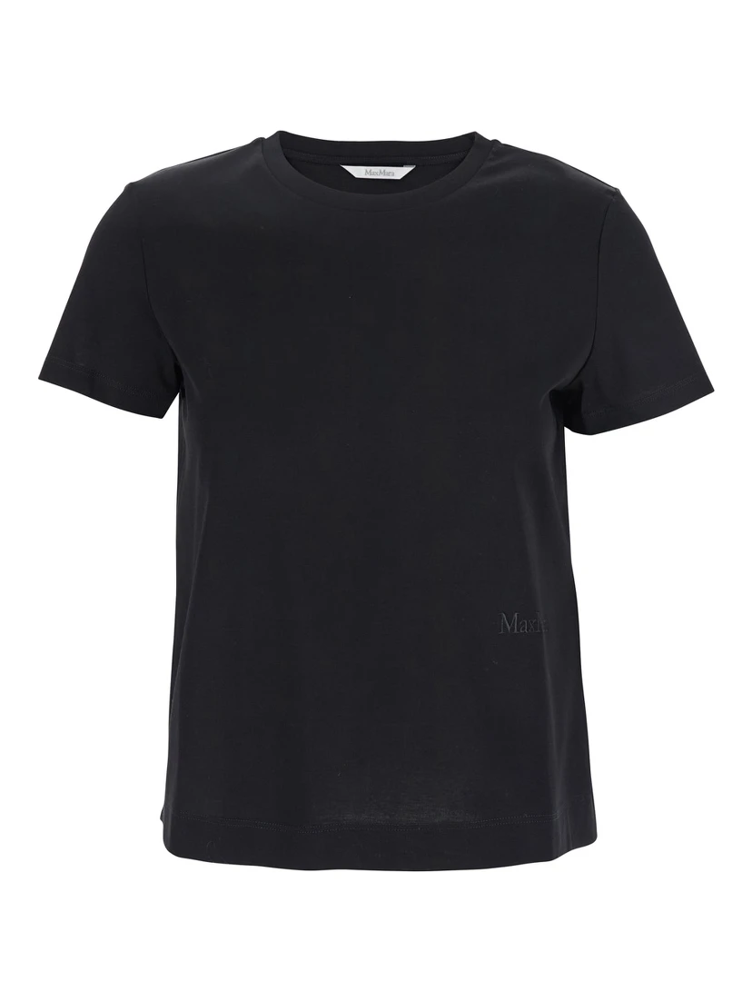Black T-Shirt with Logo Embroidered on the Front in Cotton Woman
