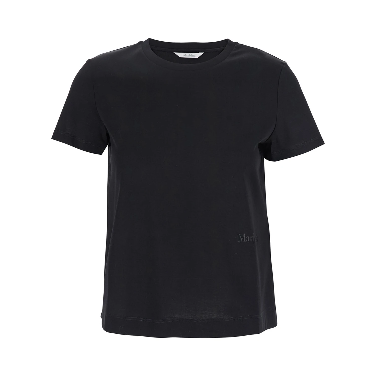 Black T-Shirt with Logo Embroidered on the Front in Cotton Woman