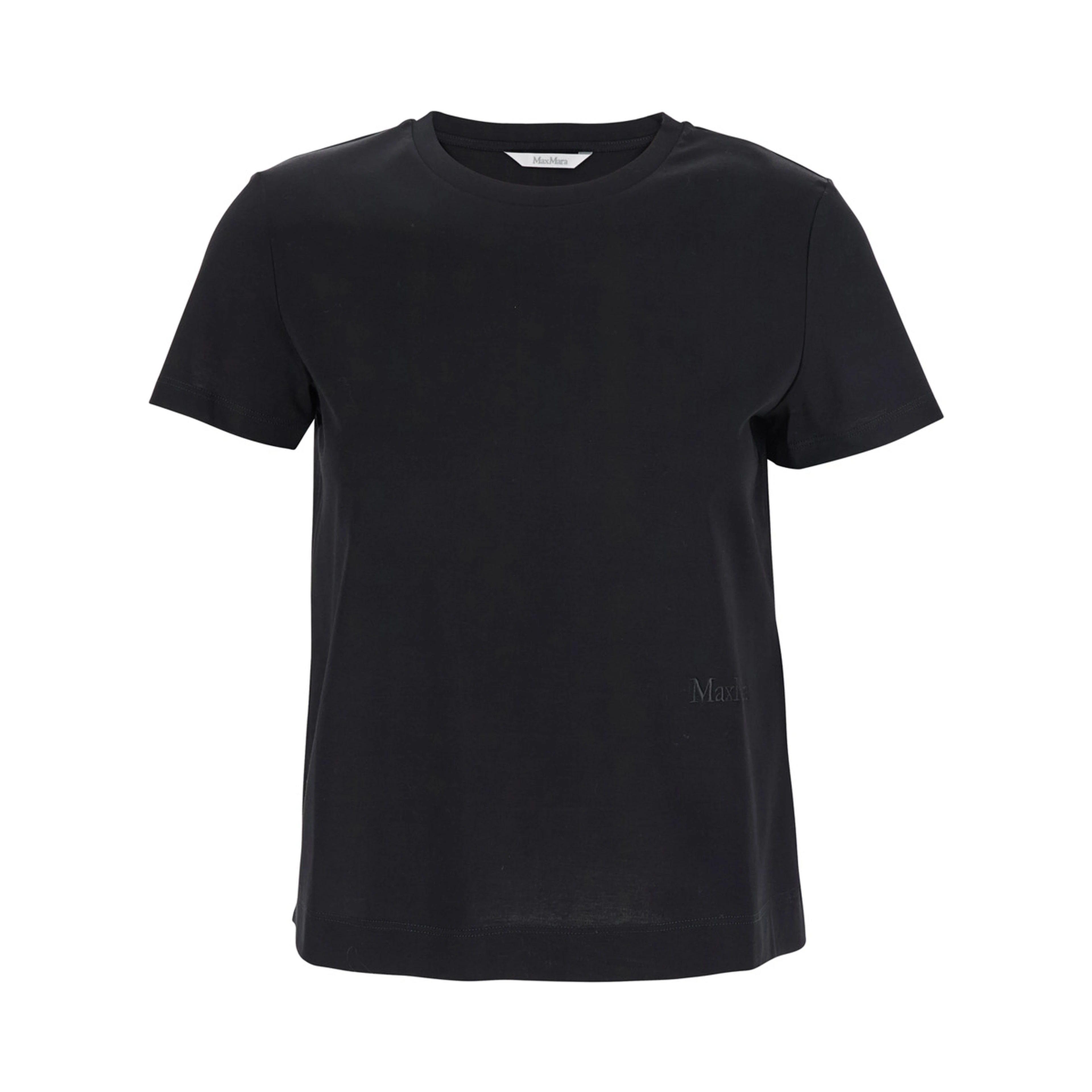 Black T-Shirt with Logo Embroidered on the Front in Cotton Woman