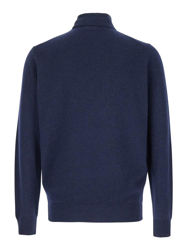 Blue Turtleneck Sweater in Merino Wool and Silk Blend Man alternative