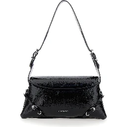 Ptit Voyou Black Shoulder Bag with Logo Lettering on the Front and Adjustable Shoulder Strap in Leather Woman