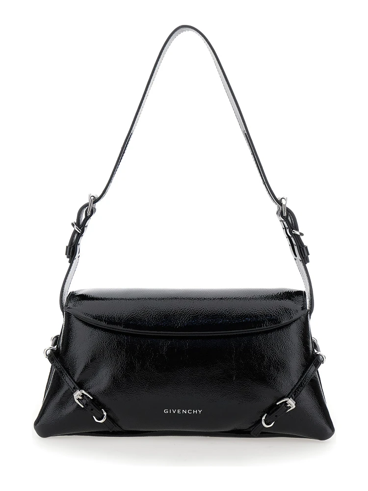 Ptit Voyou Black Shoulder Bag with Logo Lettering on the Front and Adjustable Shoulder Strap in Leather Woman